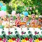 133 PCS Hawaiian Aloha Party Supplies Disposable Dinnerware Set Include Tropical Luau Napkins Plates Cups Tablecloth Knives Forks Spoons, Summer Birthday Party Favors